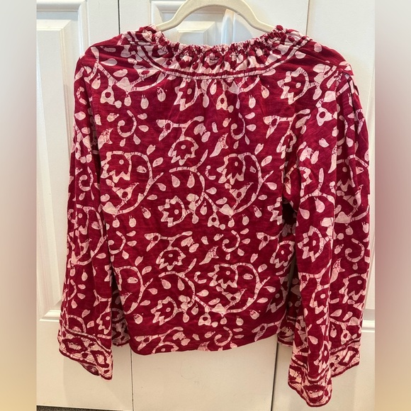 FREE PEOPLE On The Block Batik Print Bell Sleeve Top Berry L NWT - Picture 6 of 6